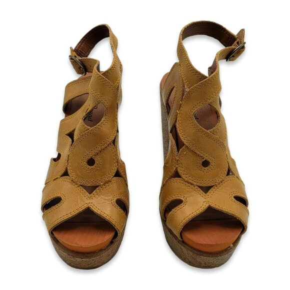 Lucky Brand Penrose Wedge Sandals Womens 7.5 Brown Leather - Picture 3 of 9